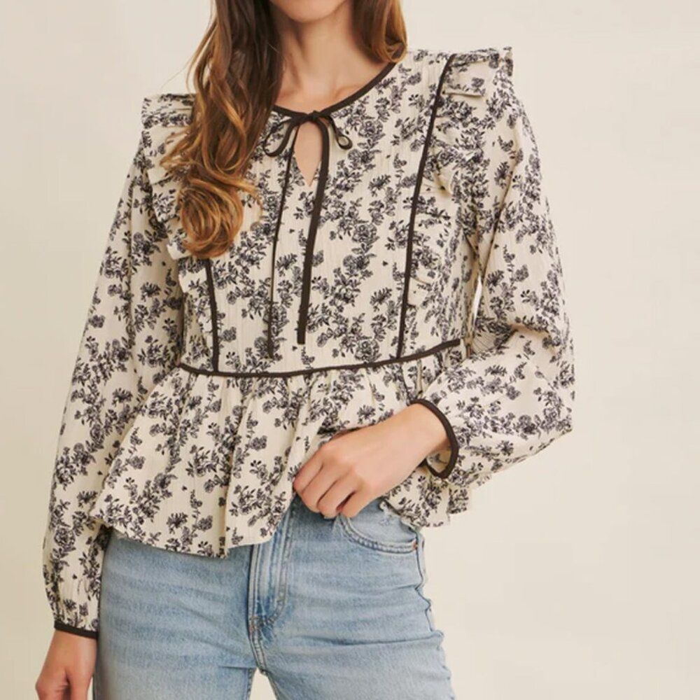 La February Toile Ruffled Babydoll Blouse Women's Large